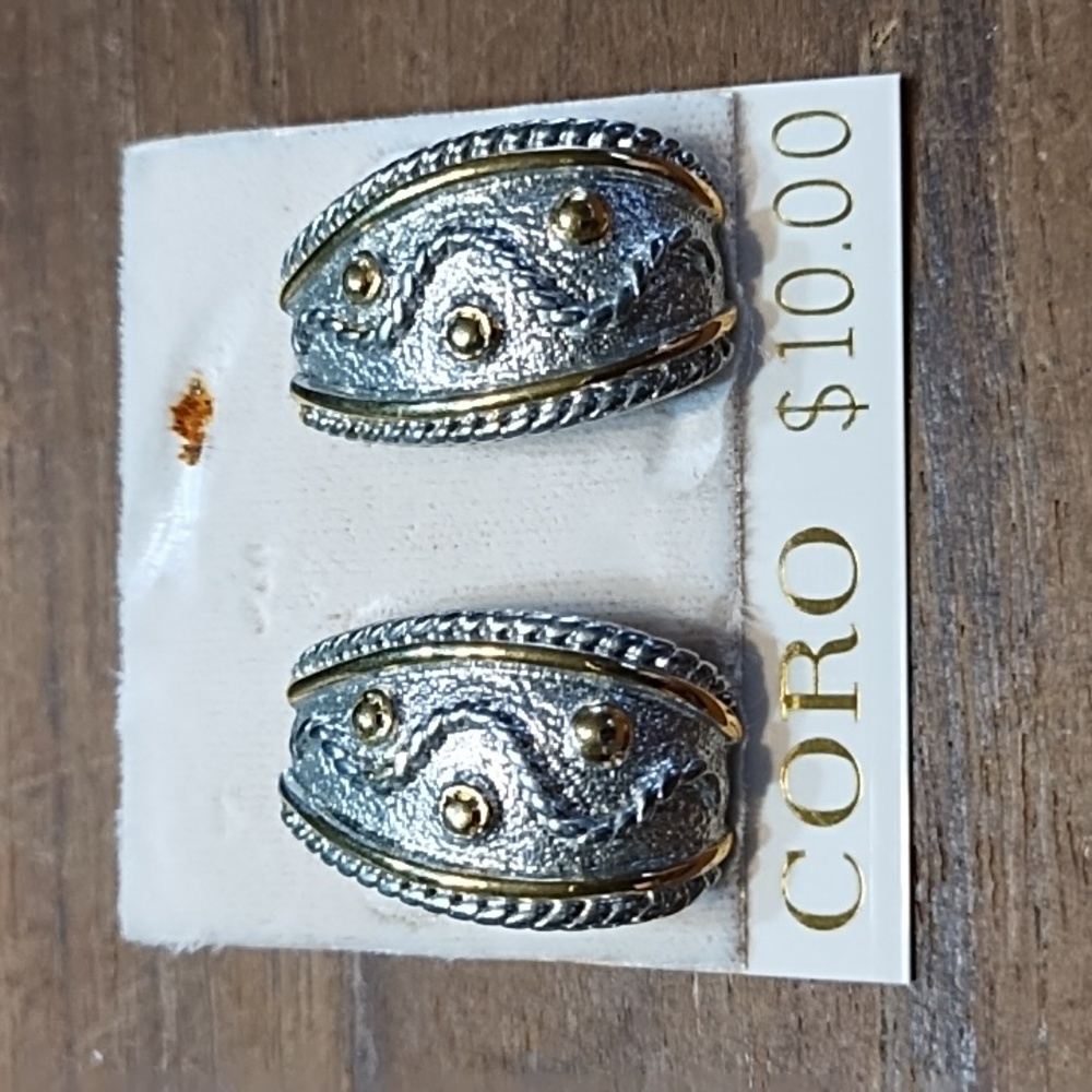 Vintage Coro Earrings, Gold & Silver with Large Backs, Original Hang Card